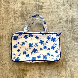 D. Porthault Trèfles Blue Large Travel Cosmetic Bag